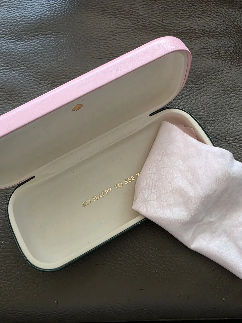 Kate Spade New York hard-shell eyeglasses case  Pink And green.